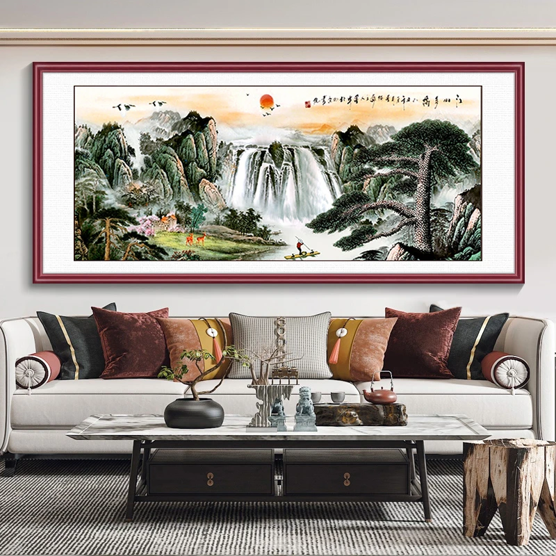 迎客松国画山水画办公室字画装饰挂画中式客厅书房沙发背景墙壁画