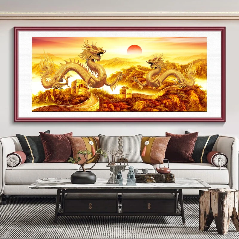 九龙九凤凰吉祥装饰画客厅佛堂聚财画中式金龙金凤挂画壁画