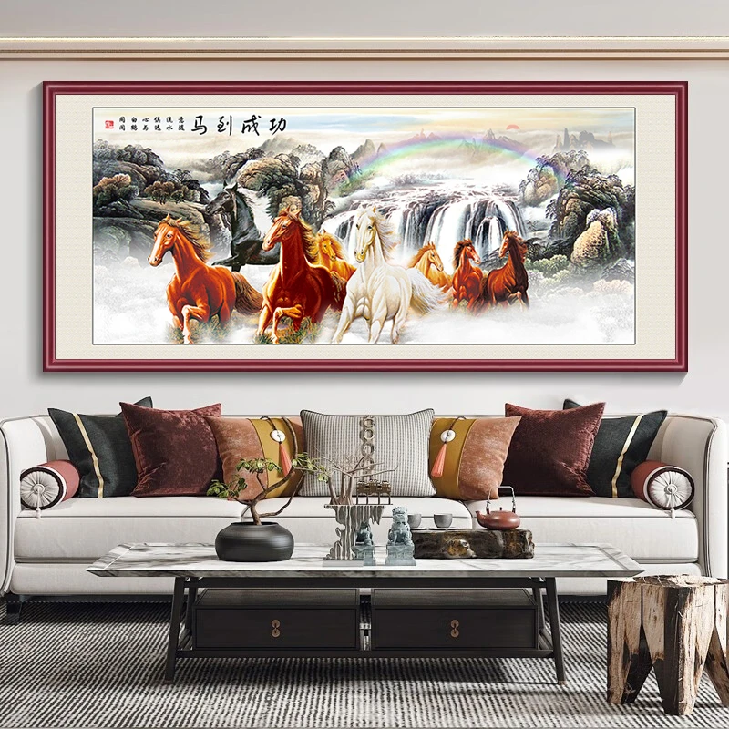 八骏图挂画马到成功办公室字画新中式客厅书房装饰画公司壁画牌匾