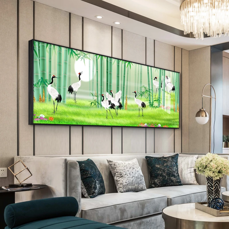 竹报平安客厅装饰画新中式水墨山水竹子挂画办公室背景墙禅意壁画