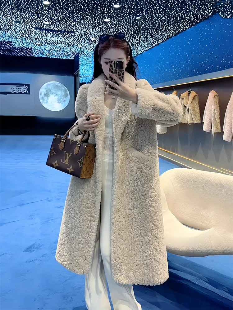 人造皮草 冬季新款环保皮草外套女加厚显瘦仿羊羔绒中长款大衣