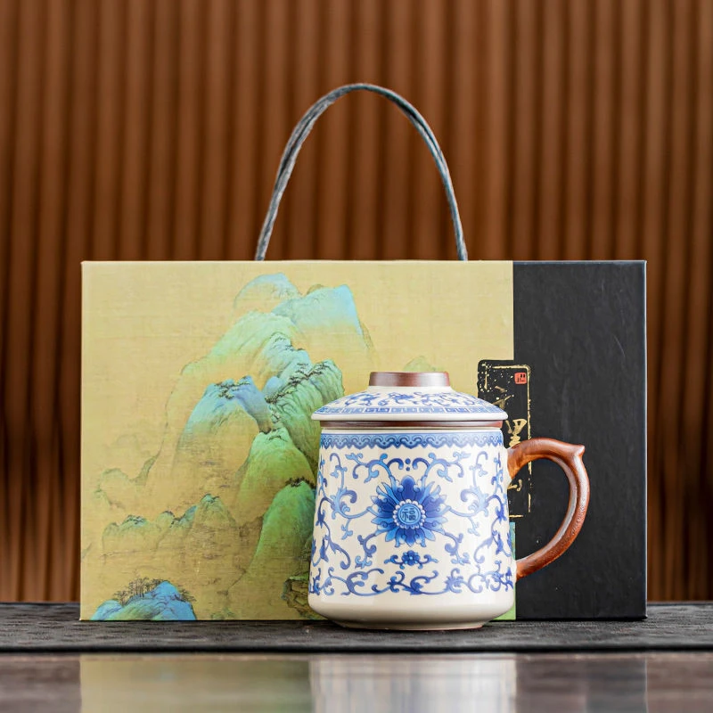 汝窑陶瓷过滤泡茶杯马克杯茶水分离茶杯办公杯带盖个人专用杯logo