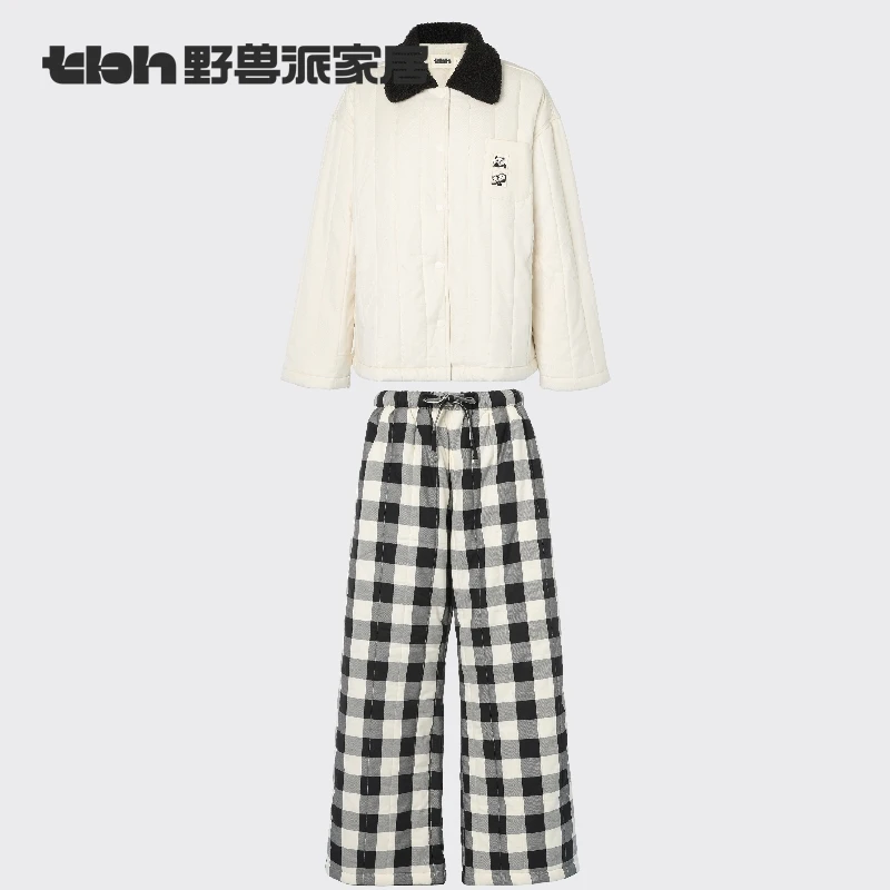 tbh野兽派家居熊猫加厚绗缝棉家居服套装可外穿情侣睡衣冬雅丹风