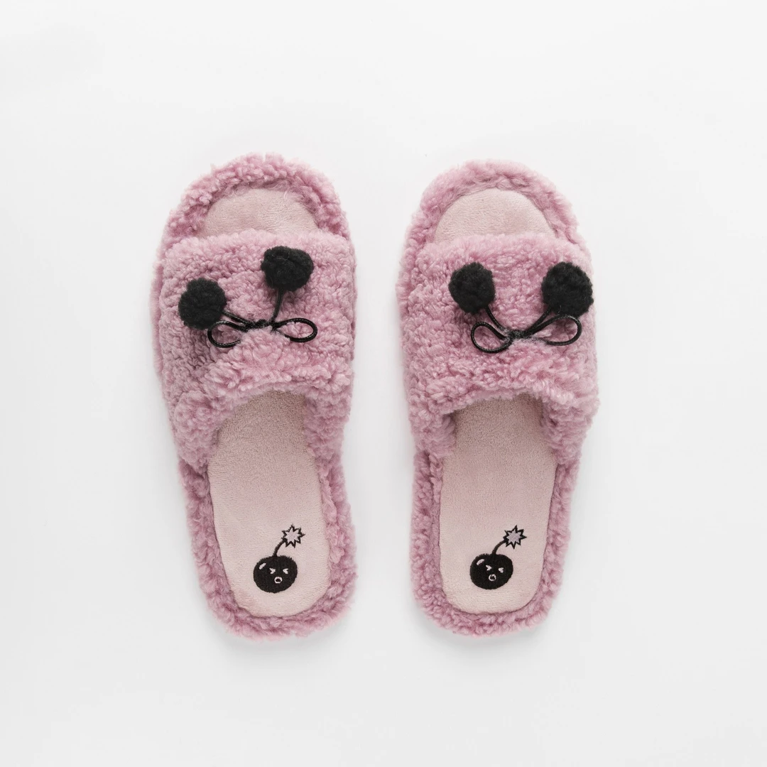 tbh野兽派家居cherryBomb系列ins毛绒拖鞋樱桃黑粉时尚舒适外穿搭