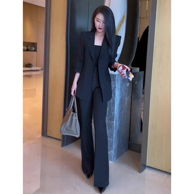 高级感气质干练职业西装套装女春秋新款黑色西服正装通勤两件套