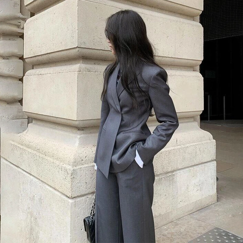 御姐干练气质轻职业通勤灰色西装套装女秋冬新款西服阔腿裤职业装