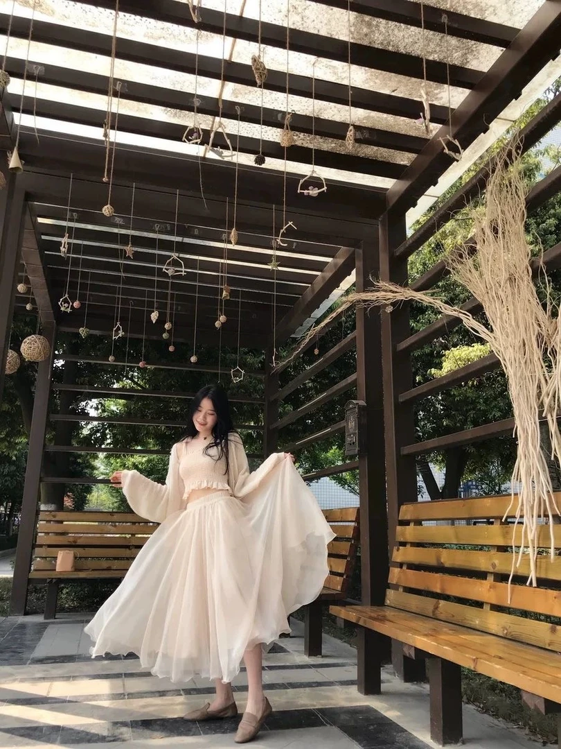 网好同款8米大摆仙女裙荷叶边显瘦百搭金丝雪纺高腰半身长裙纱裙