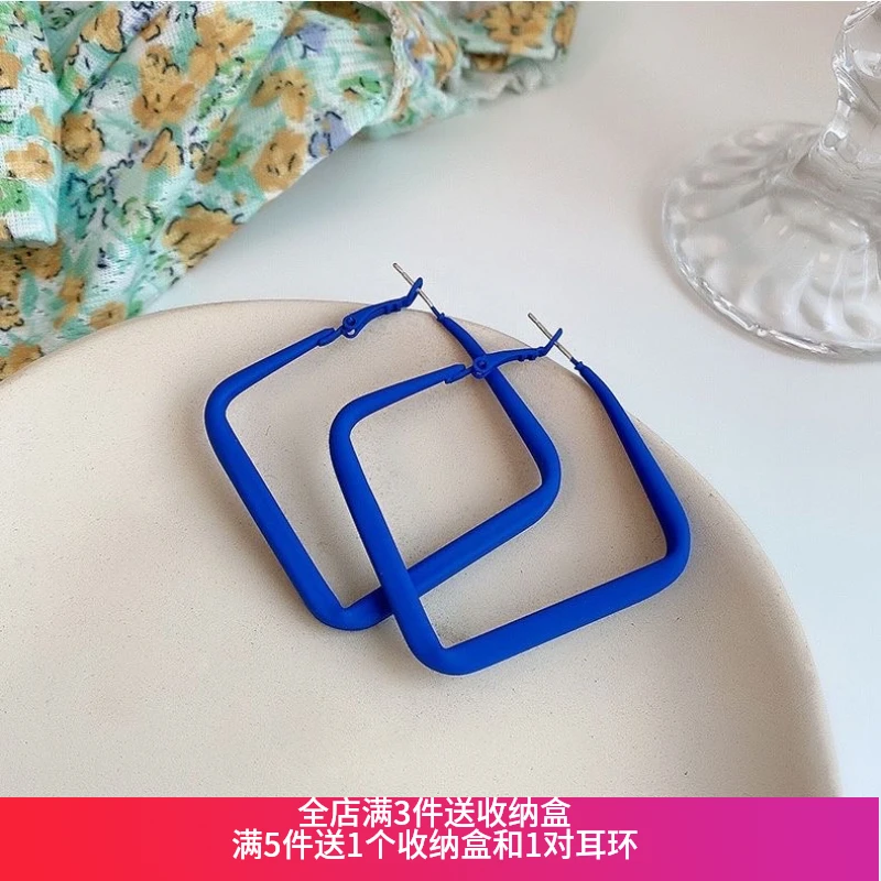 合金耳饰 时尚显白港风方形耳环气质百搭蓝色耳环145【店满3件送盒