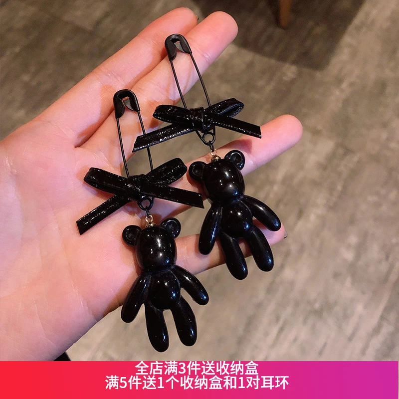 铜合金亚克力耳饰 个性夸张大款黑色暴力熊耳环【店满3件送收纳盒