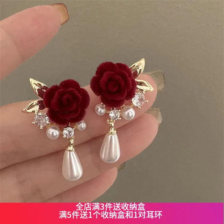 非金属布艺耳饰 甜美新年安哥拉红色秋冬百搭时尚优雅耳环气质6号