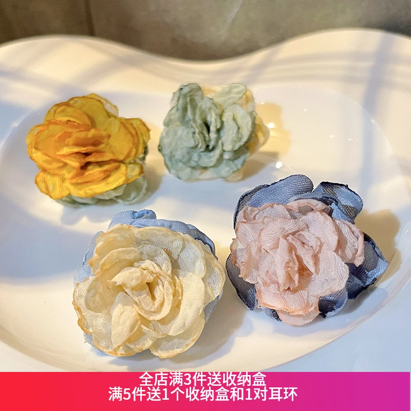 非金属布艺耳饰 森系薄荷曼波耳钉夸张大款不对称复古耳环85号
