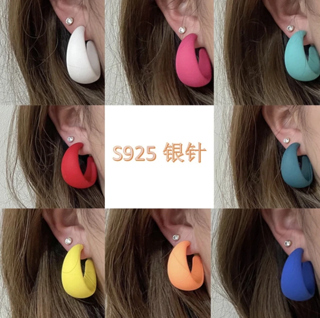 非金属亚克力耳饰 时尚复古港风气质百搭复古耳圈糖果色个性耳环