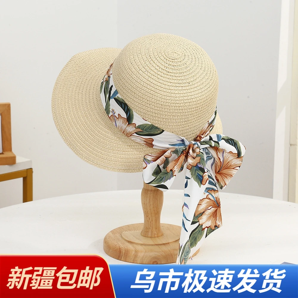 新疆包邮新款韩版甜美蝴蝶结太阳帽大帽檐防晒夏天出游时尚沙滩帽