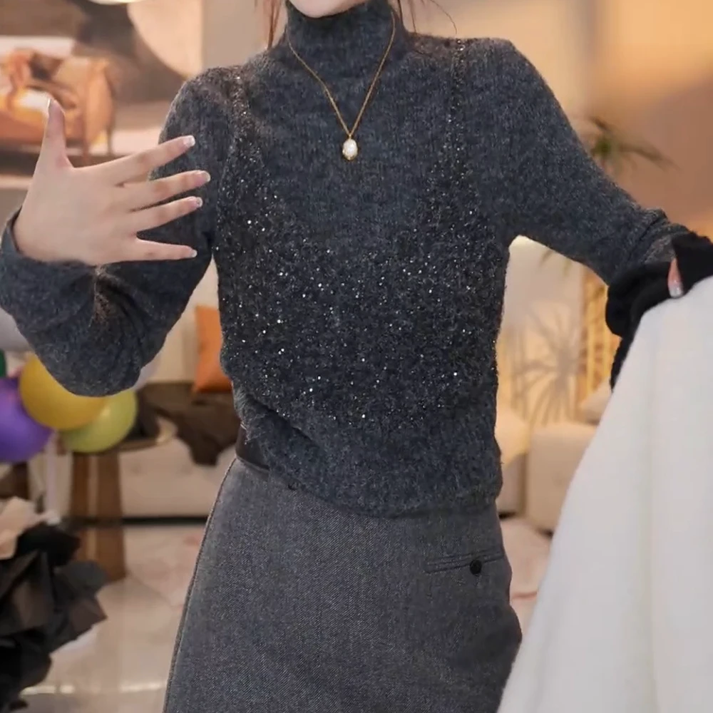 【Jasoncolors】高领假两件亮闪闪毛衣长袖网红针织上衣红色毛衣