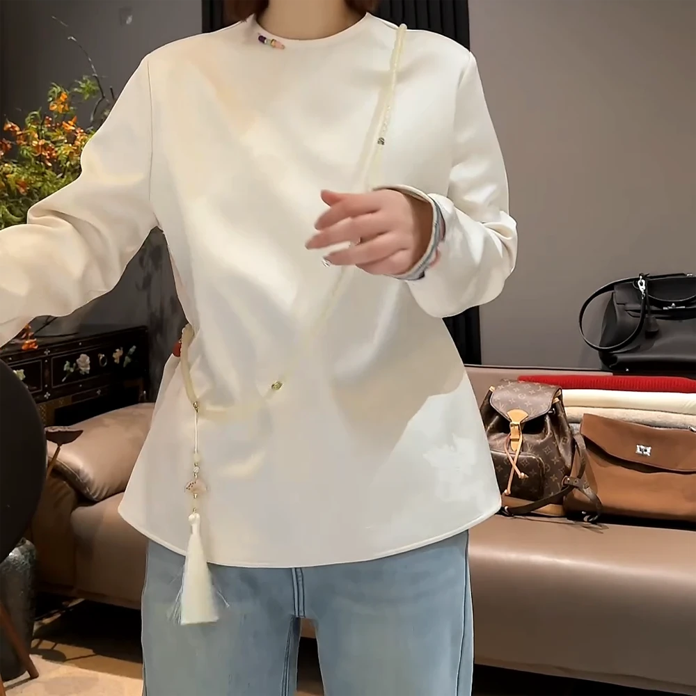 【Jasoncolors】新中式重工设计感领口百搭刺绣上衣加绒T恤体恤