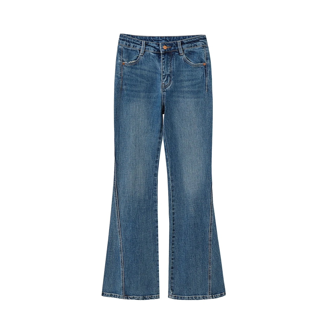 春秋初冬时髦柔挺高腰中弹2024新款微喇宽松拖地牛仔裤