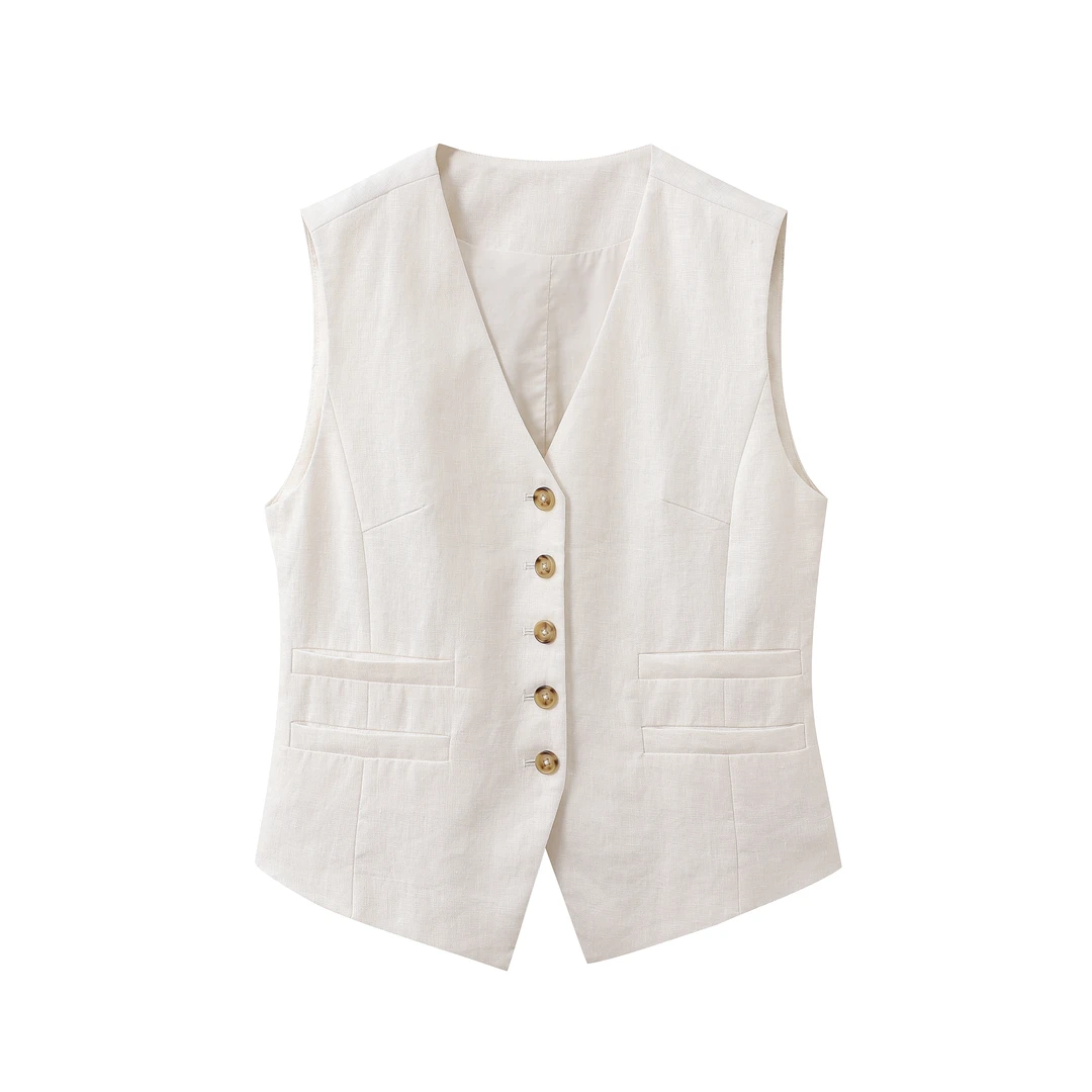 【100砂洗亚麻】极简纯色时尚气质轻奢女士亚麻上衣马甲