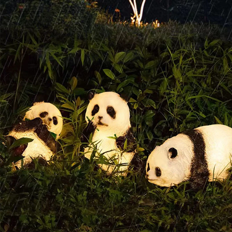 户外仿真太阳能熊猫灯花园装饰动物灯防水发光亮化园林造型庭院灯