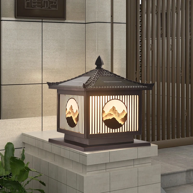 太阳能日照金山户外庭院灯柱头灯防水家用室外别墅门柱围墙柱子灯