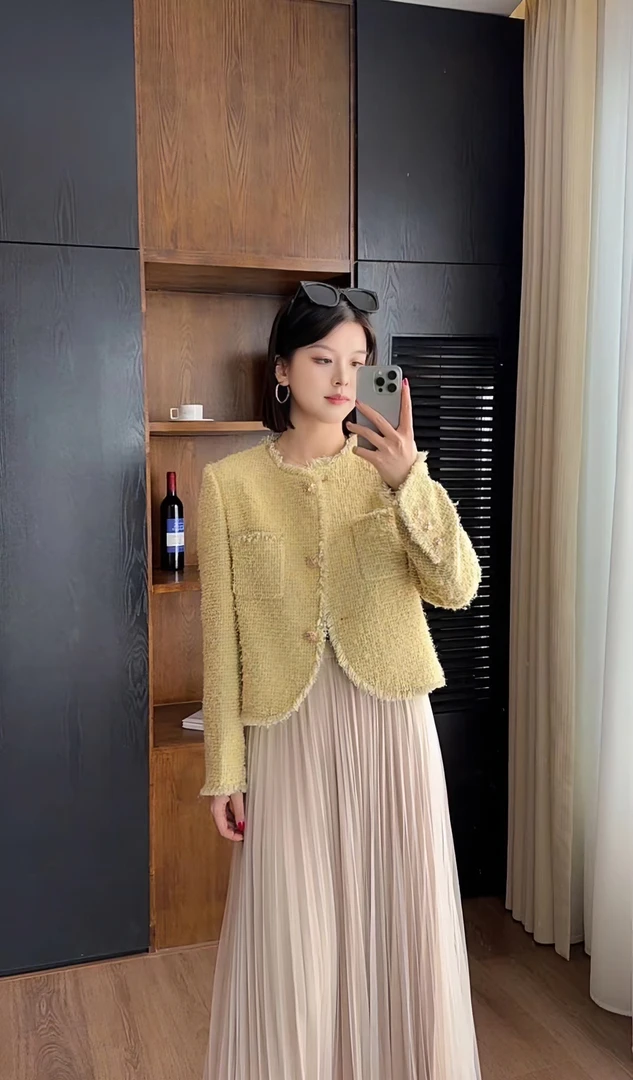 【小婷】【柠檬黄】MSSY美舒尚衣、春款小香风短款时尚短外套长袖83033