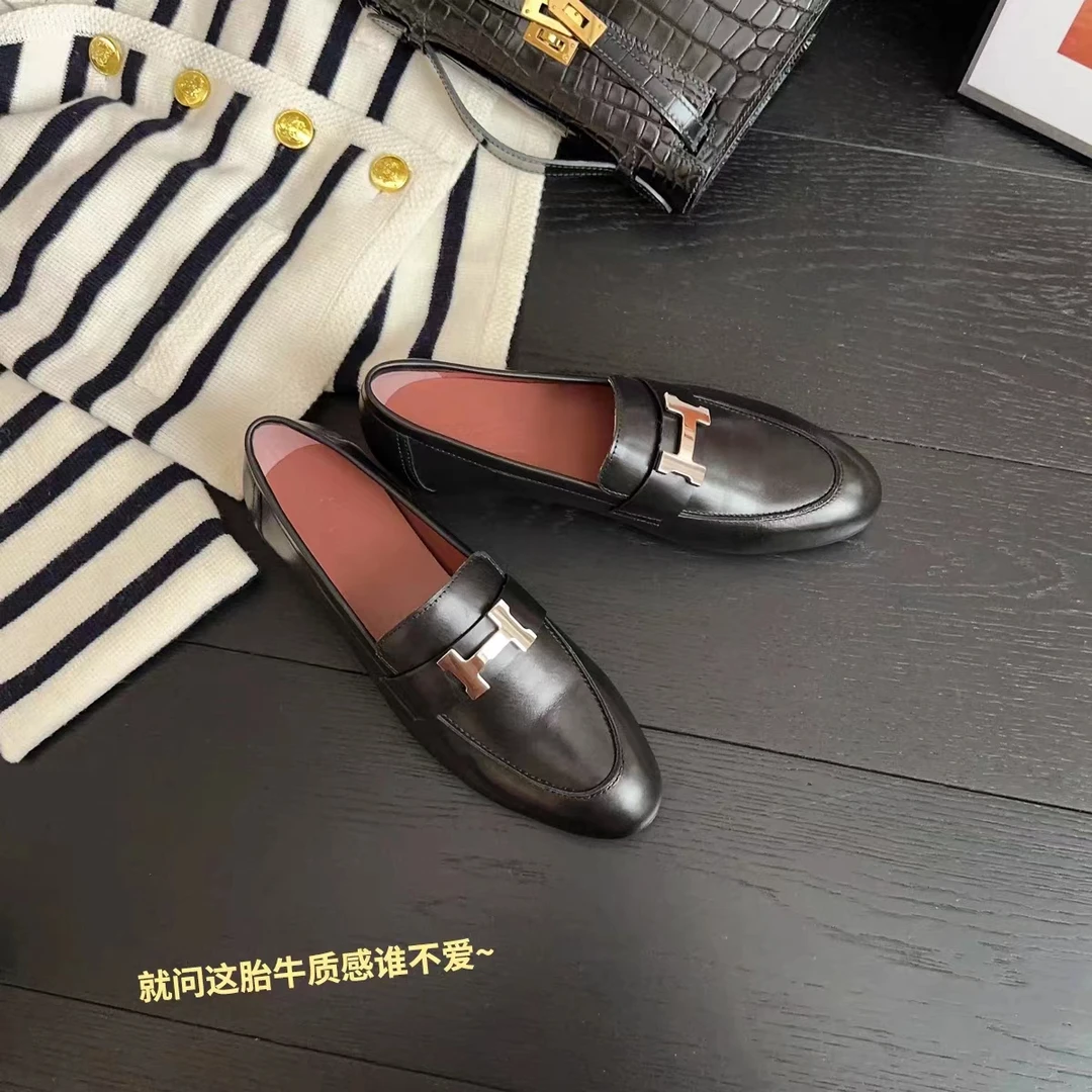 【手工女鞋专用】胎牛皮英伦风乐福鞋 平底单鞋女中古皮鞋质感单鞋