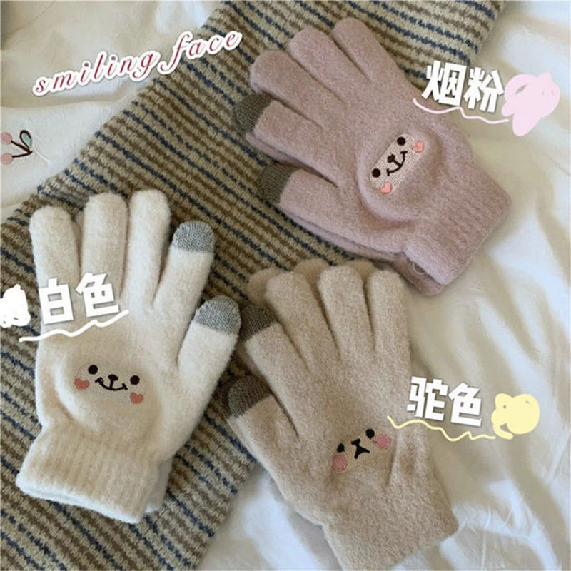 手套女冬季韩版学生可爱保暖骑车防寒触屏冬天针织加绒厚毛线手套