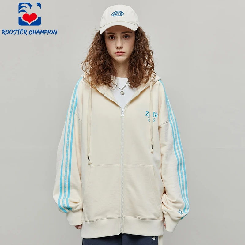 公鸡冠军卫衣男春季新品侧边串标上衣开衫连帽情侣外套W21351