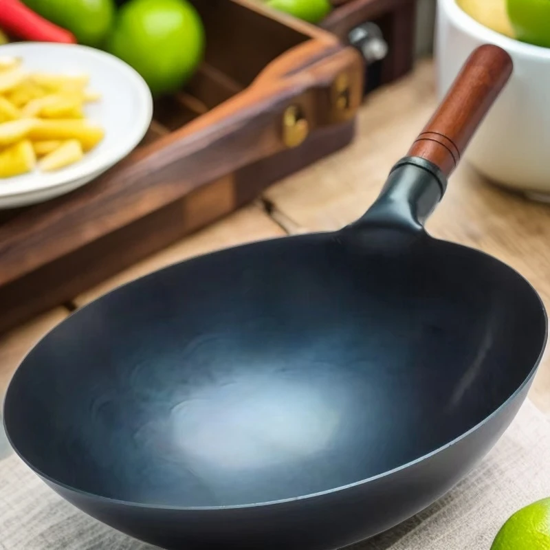 锻打老式圆底铁锅国产手工传统工艺健康无涂层不粘锅耐高温耐用