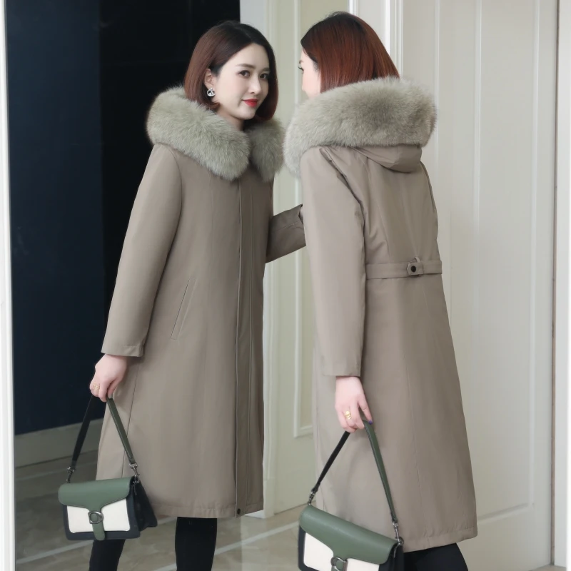 2024派克服女大衣新款冬季中长款过膝兔毛内胆可拆卸海宁保暖外套