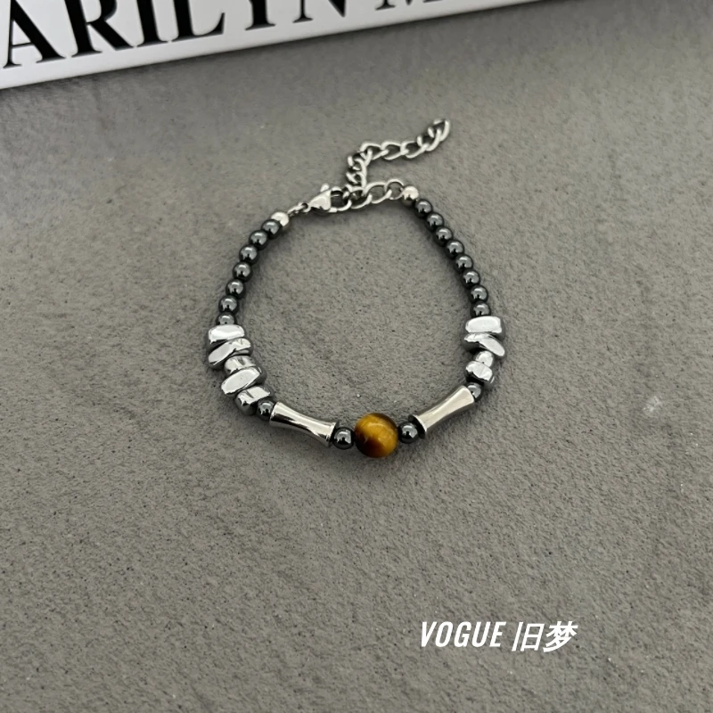 钛钢手链 虎眼钛钢竹节手链手串新中式手工时尚百搭拼接新款气质