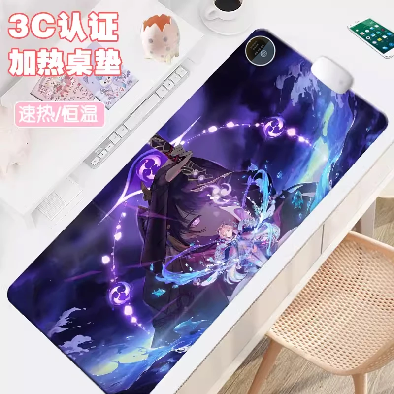 原神加热桌垫定制暖手垫卡通鼠标垫发热暖桌垫可莉刻晴钟离魈胡桃