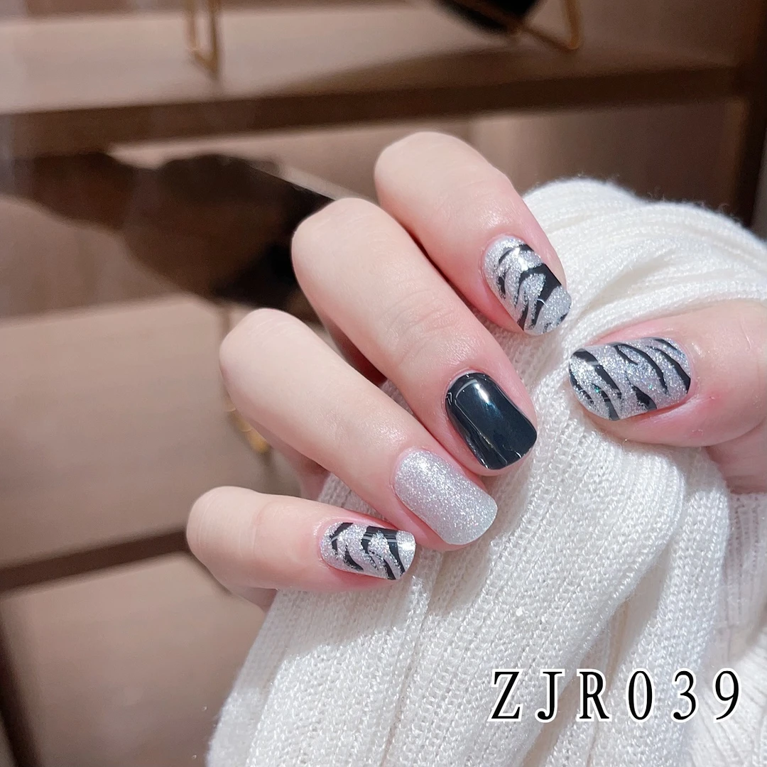 [照灯变硬]黑斑马039半固化凝胶指甲贴20个甲片