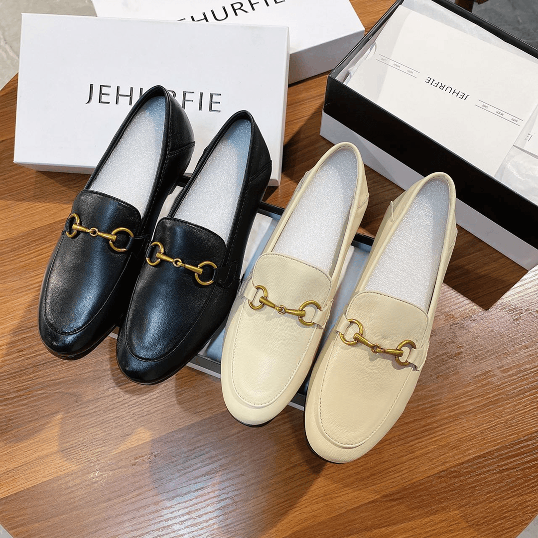 JEHURFIE/纪华菲时尚休闲百搭小皮鞋女士软底春季乐福单鞋AB1026