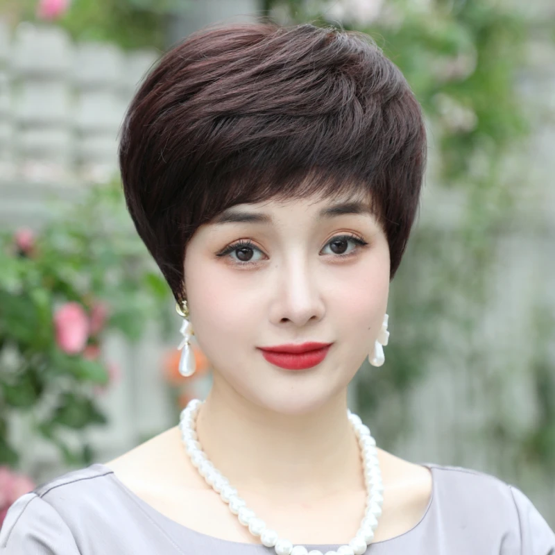 上上梳【摩根纹理烫】女士假发中老年高端真人发丝自然百搭头套气质