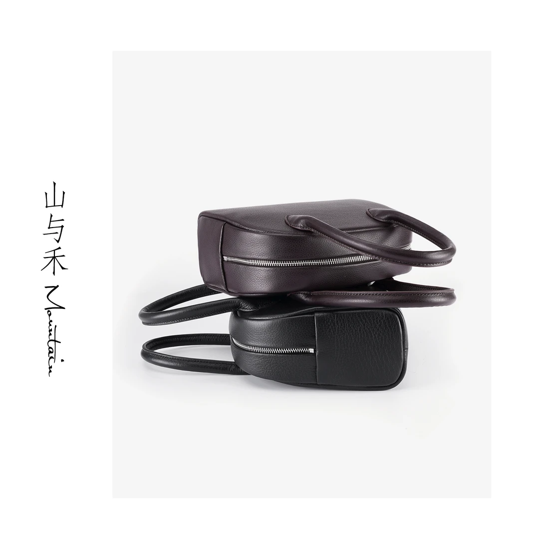 山与禾「小七自留」自然甩纹波士顿 手提女包sh1011大号