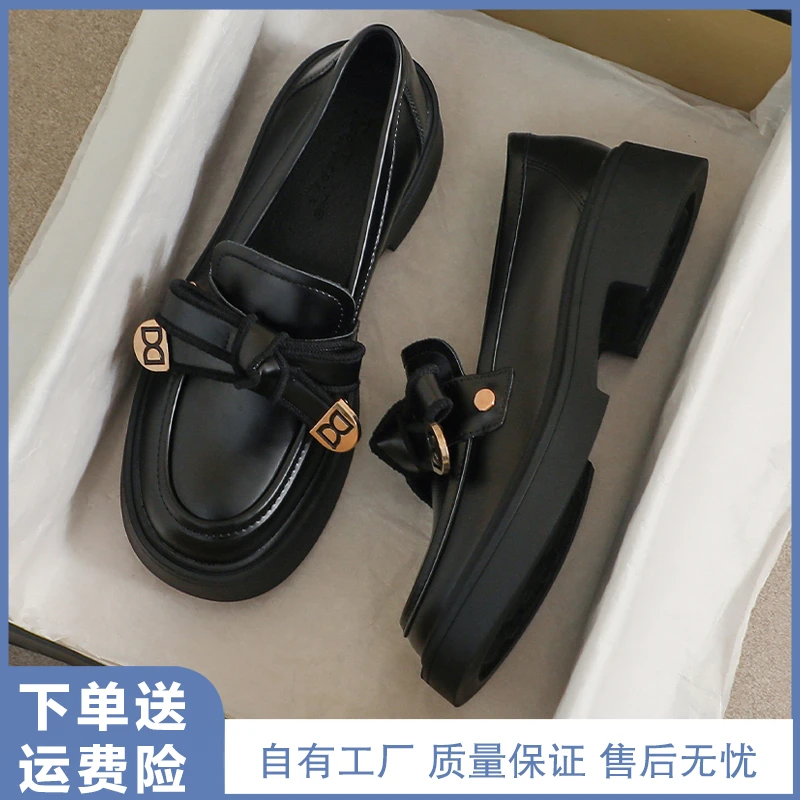 真皮小皮鞋女2025新款春夏季英伦风黑色大码41软底43乐福厚底鞋子