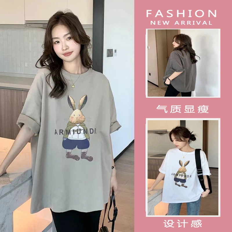 孕妇上衣夏季外穿薄款宽松中长款大码上衣T恤夏装短袖孕妇印花t恤