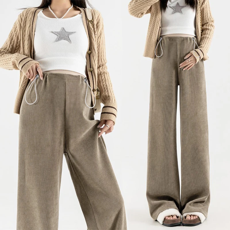 孕妇阔腿裤秋冬季外穿加绒加厚抽绳垂感拖地裤宽松显瘦休闲直筒裤