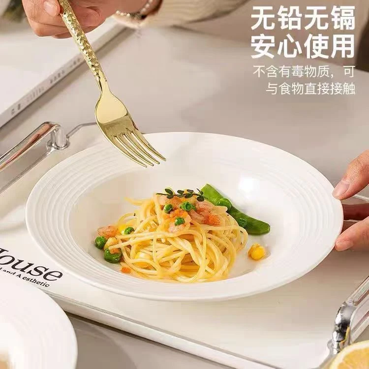 骨瓷8英寸螺纹汤盘2只家用餐具圆形商用日式【拍2单发5只】X014)