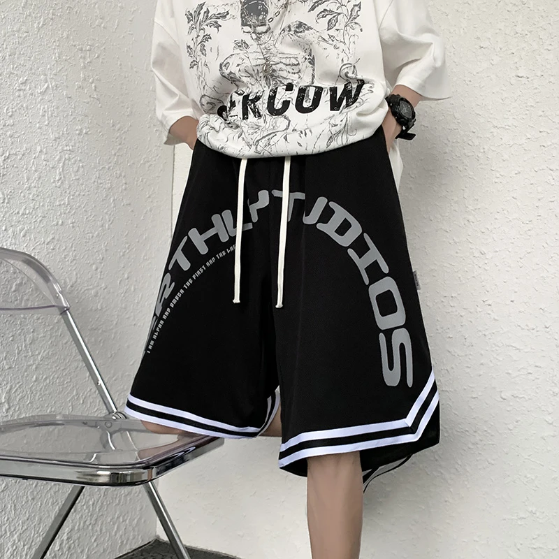 冰丝篮球短裤男士夏季薄款美式宽松速干休闲五分大码潮牌运动裤子