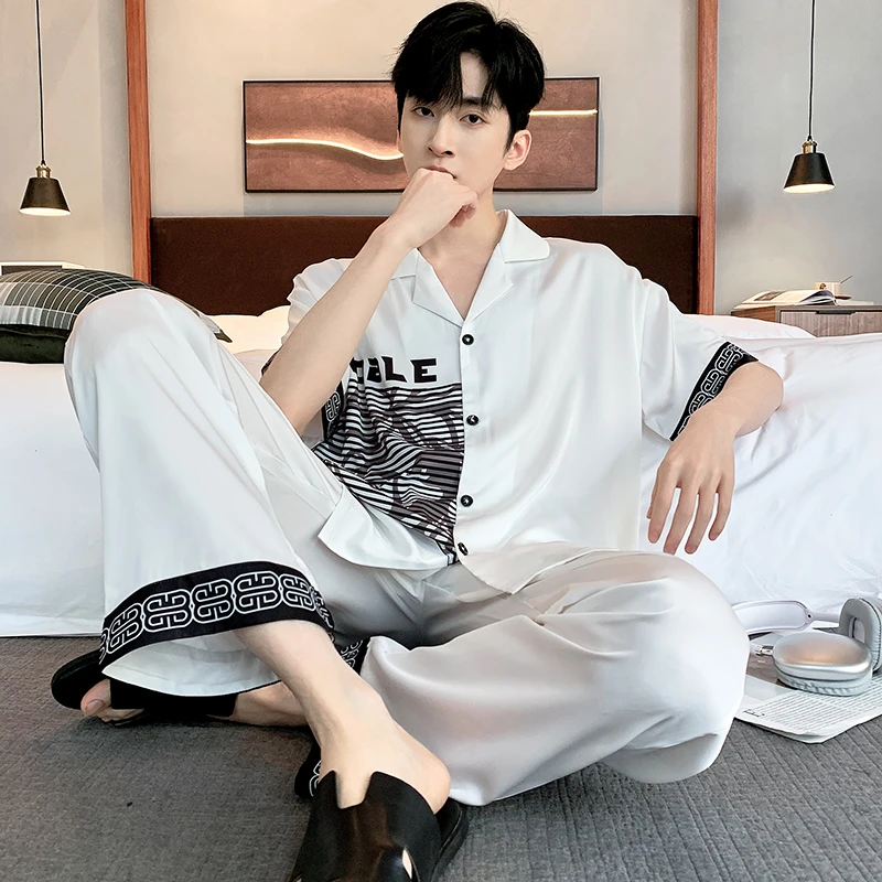 男士冰丝睡衣男春夏季夏天短袖家居服春秋薄款宽松加大码休闲套装