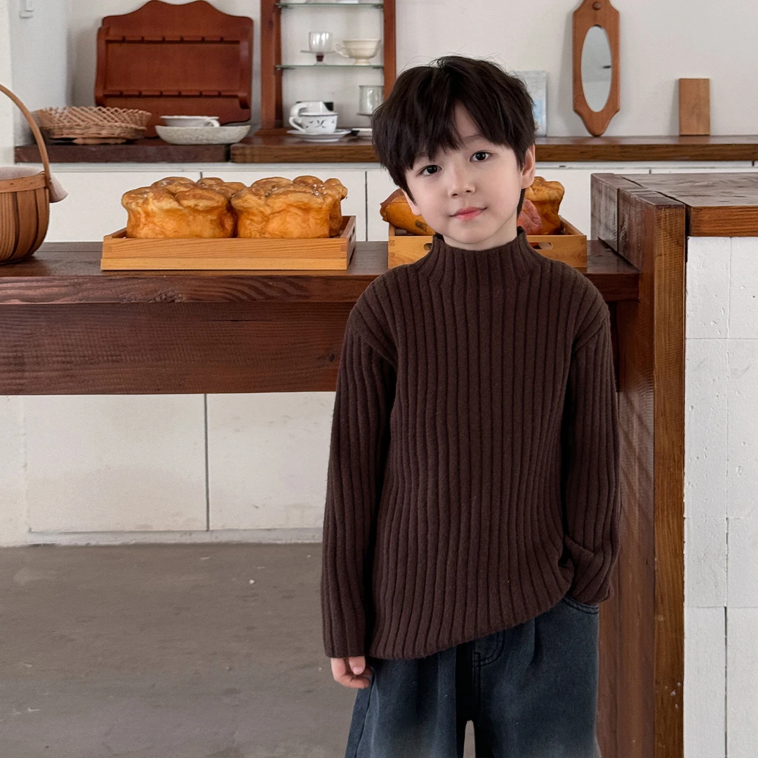【Q】棉小班童装坑条打底毛衣2024秋冬保暖针织半高领上衣AMY4046