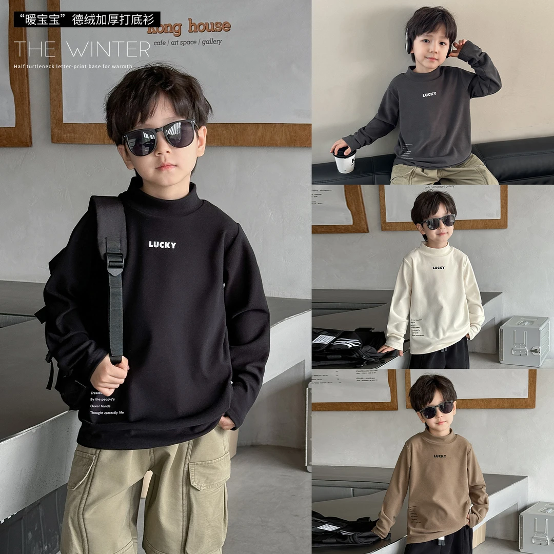棉小班儿童半高领印花打底衫宝宝秋冬保暖内搭上衣套头T恤AD4005
