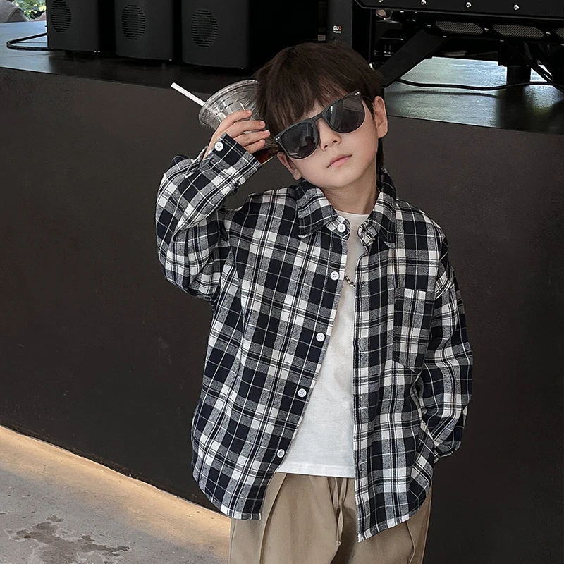 【特卖A】MQ3008棉小班儿童格子衬衫复古休闲男童上衣宝宝舒适衬衣