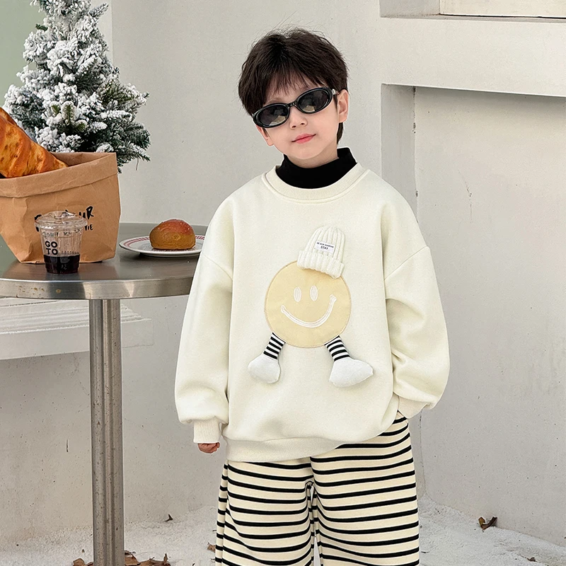 【Q】AD4109棉小班儿童一体绒圆领卫衣2024新款男童加绒卡通上衣潮