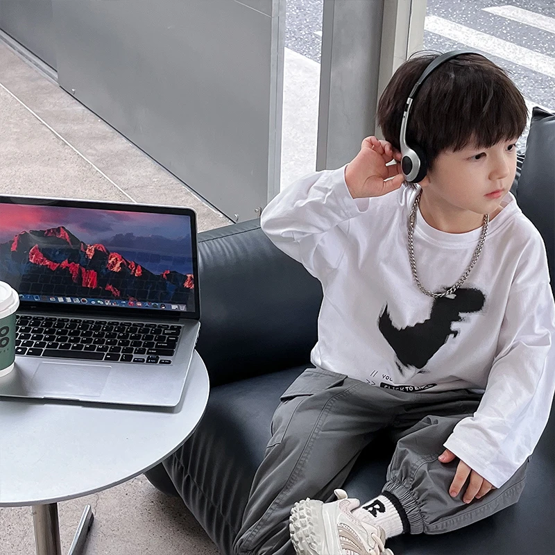 【特卖Q】AQ3014中小童打底衫韩版恐龙印花男童长袖儿童秋季新款
