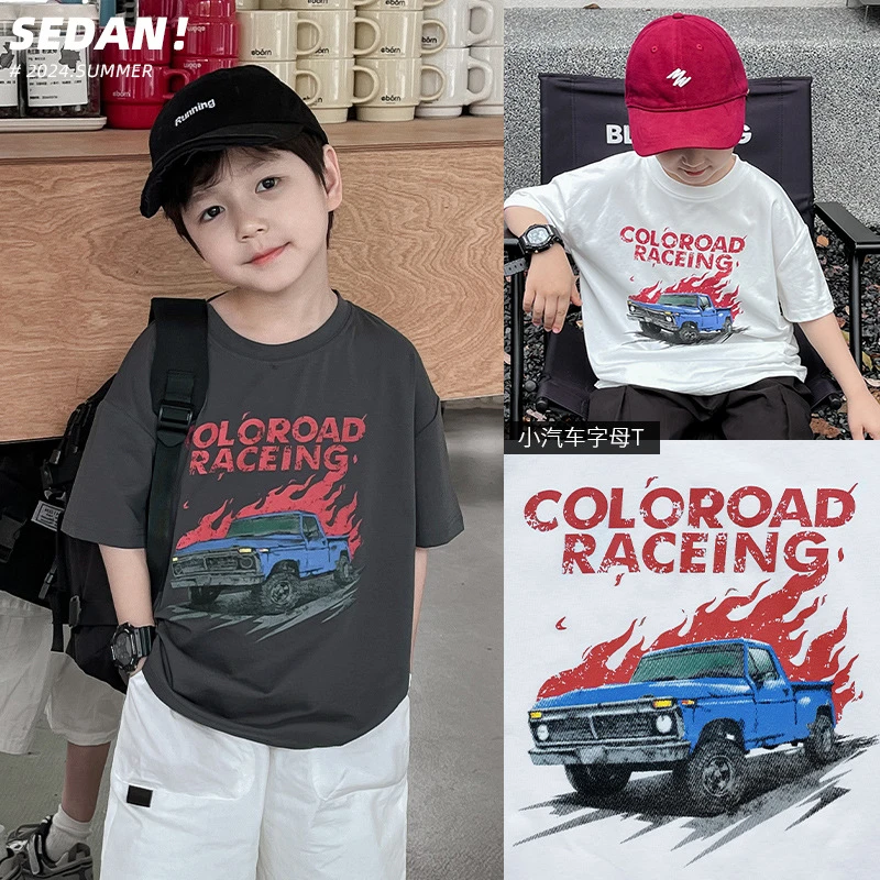 【特卖A】棉小班儿童小汽车字母T恤男童夏美式印花 AX4126