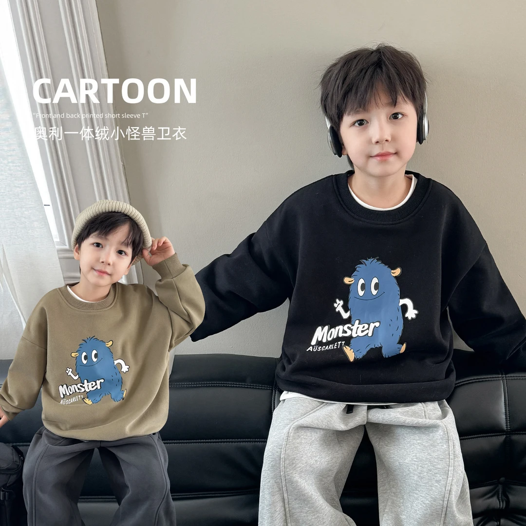 【加绒】棉小班男童一体绒可爱男童卫衣中大童休闲卡通上衣AD4017