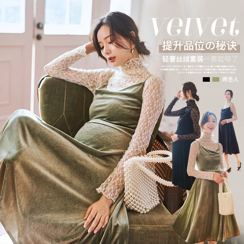 8949 孕妇春装连衣裙丝绒吊带裙