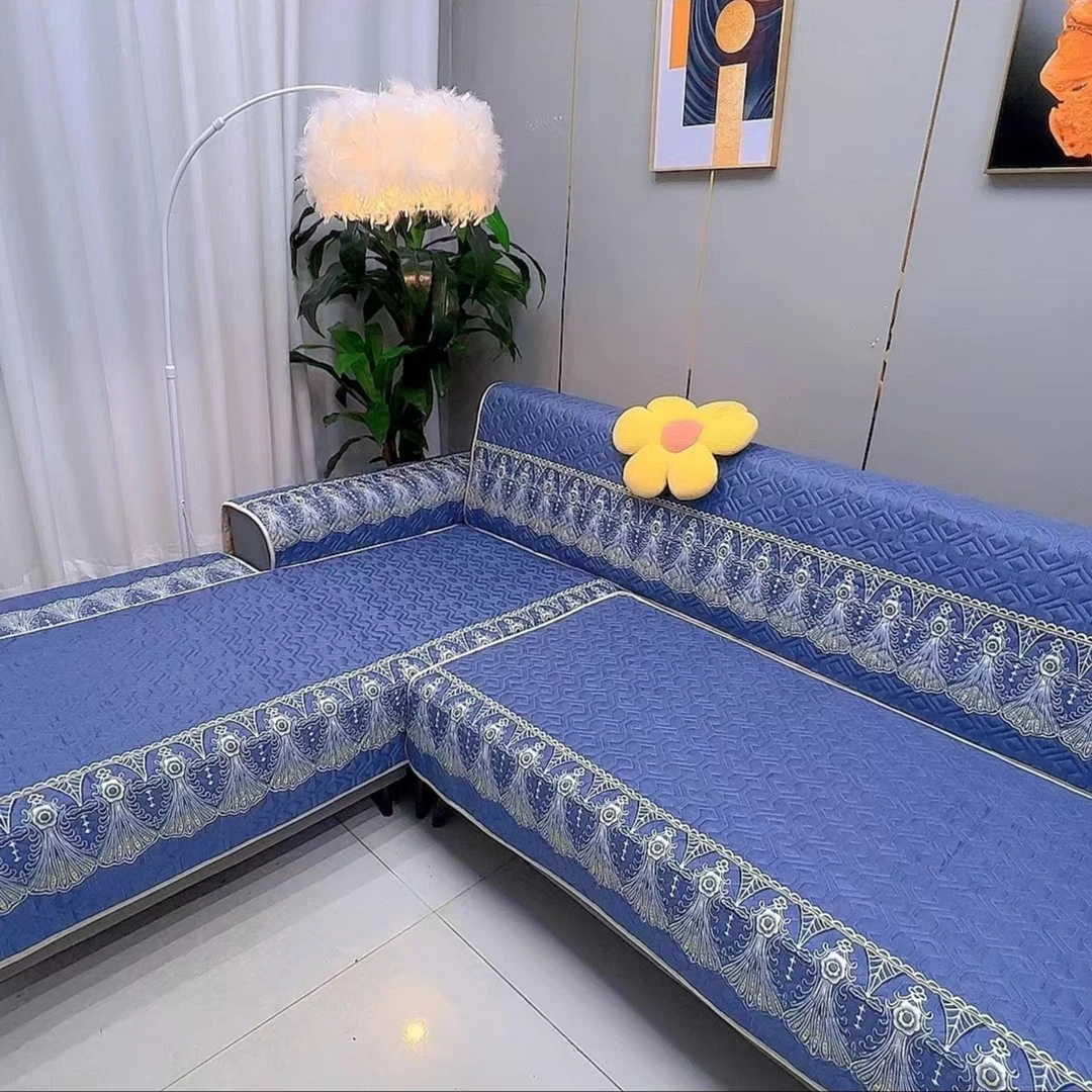 【新款纯色碎花】加大尺寸 一套4片莱卡棉防滑沙发垫四季沙发垫